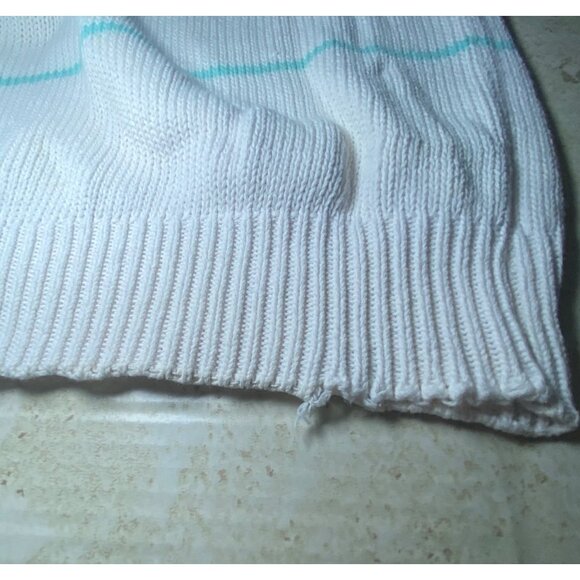 Vintage Striped Knit Collared Sweater White Pink Mint Pastel Size M Retro - Picture 6 of 7